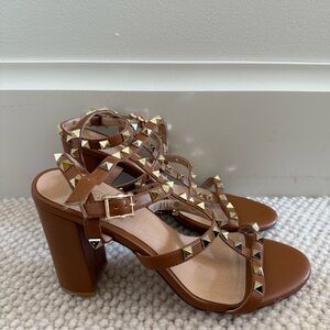 Studded Brown Block Heel Sandals